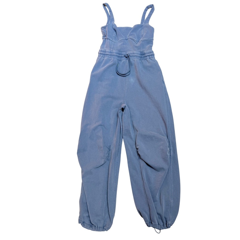 Free People Movement Inbound Jumpsuit Onesie Blue M Balloon Leg Athleisure Comfy - Picture 2 of 6